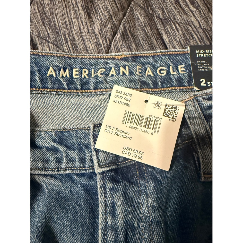 American Eagle Barrel Mid-Rise Stretch Jeans Tinted Medium Wash 2 Regular NWT - Picture 3 of 5